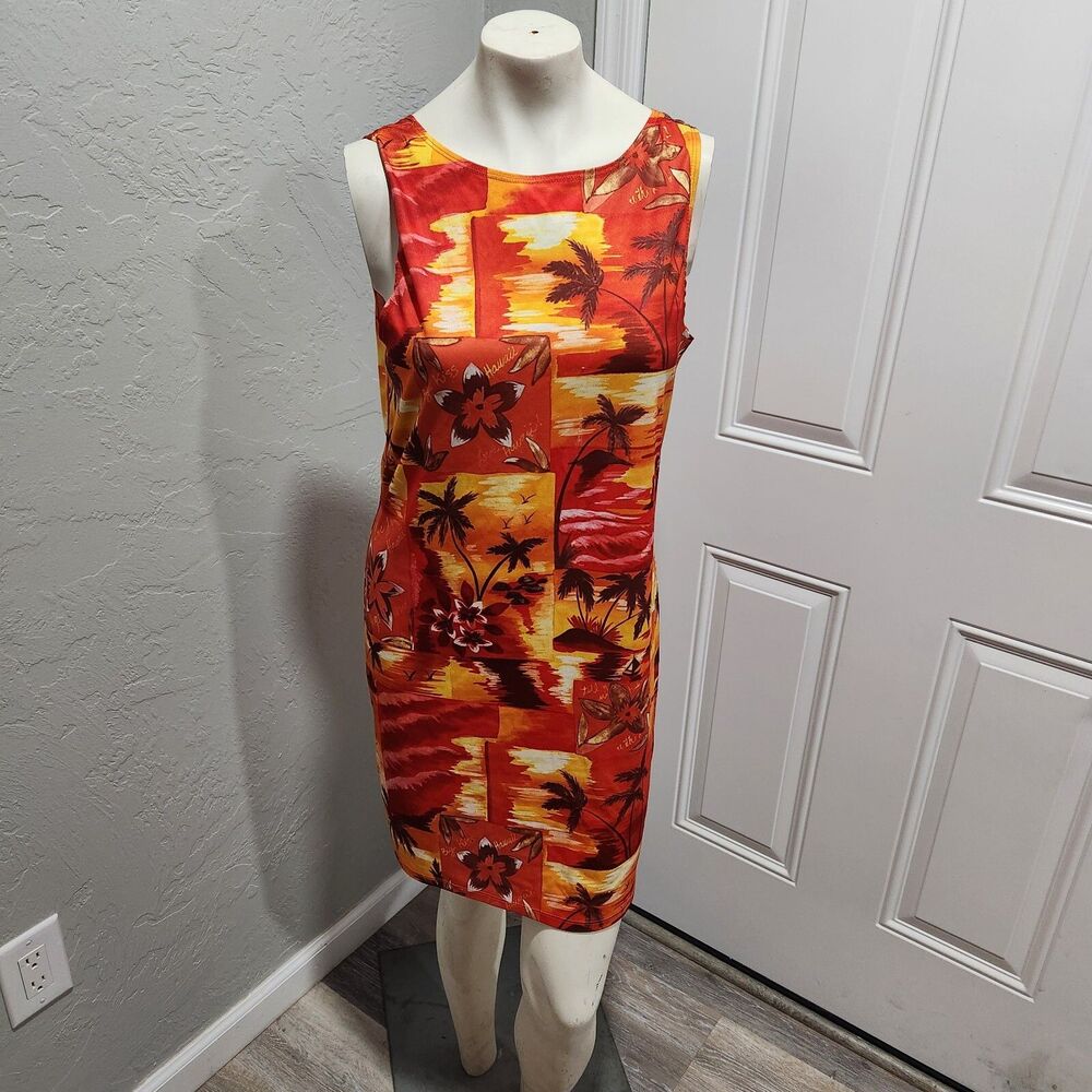 No Boundaries Y2K Hawaiian Boxy Square Neck Dress Womens SZ Medium Bold‎ Resort
